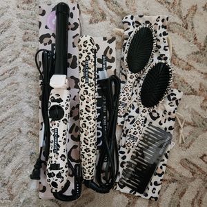 Beachwaver Catwalk Leopard Print S1 Curling Iron & Ceramic Flat Iron Brush Set